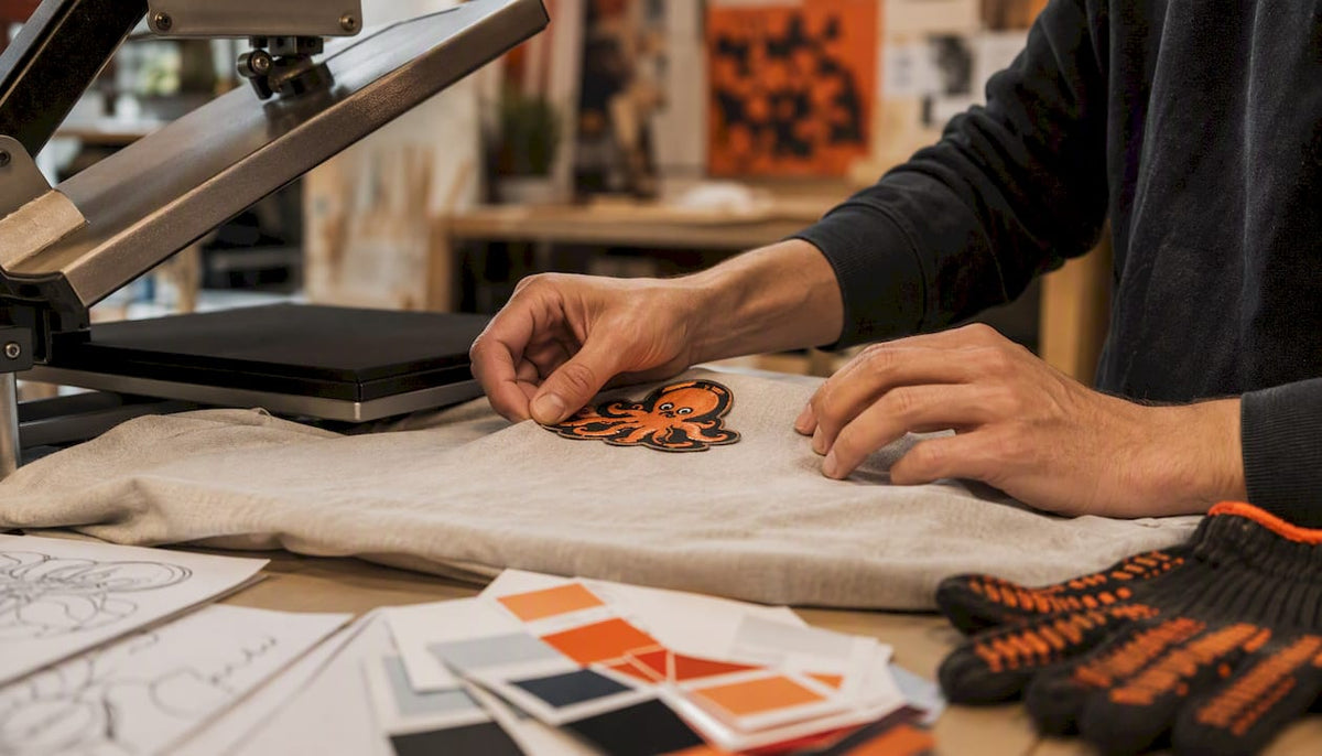 Hands applying heat-activated patch on denim
