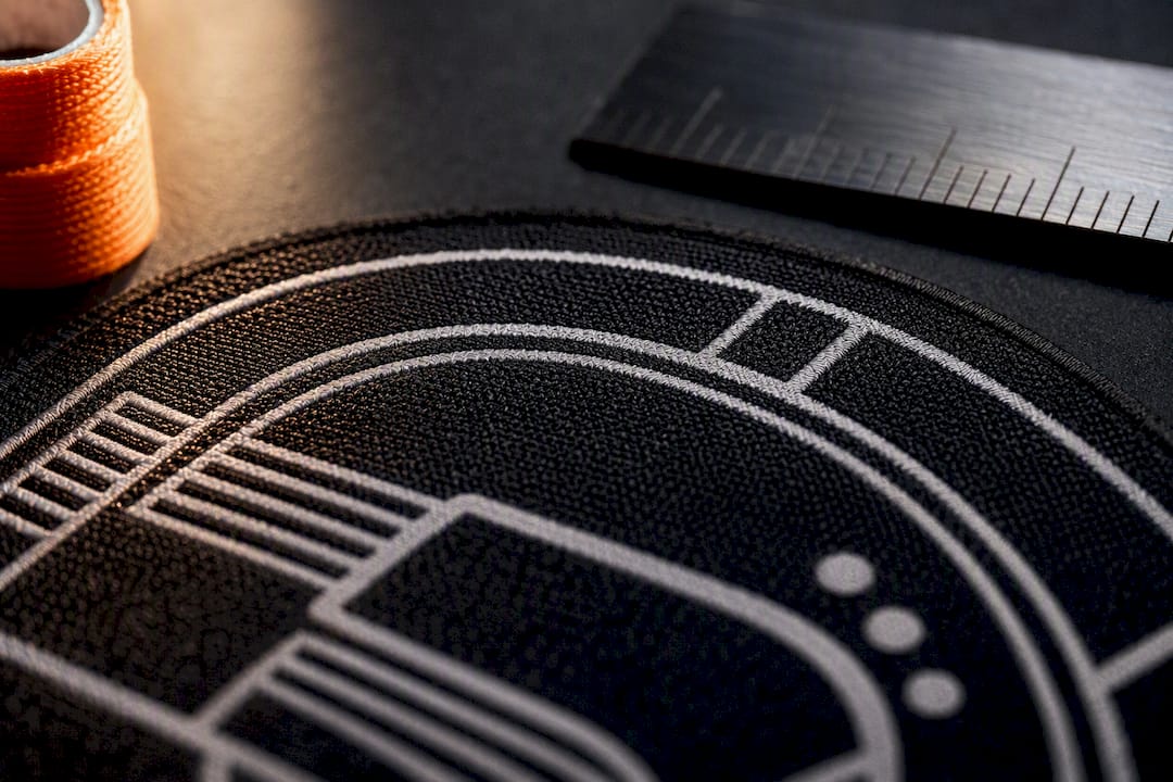 Macro detail of fine patch lettering